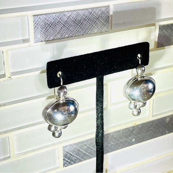 925 STERLING SILVER MEXICO DOME OVAL EARRINGS PUFFY ORB DANGLE DROP BEADED STUD - Picture 7 of 8